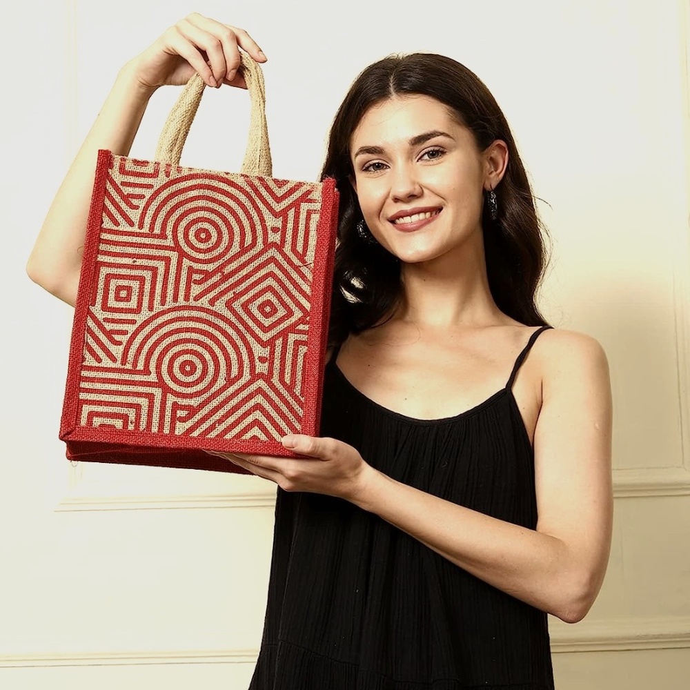 Friendly Jute Bag-Reusable Tiffin/Shopping/Grocery Multipurpose Hand Bag with Zi